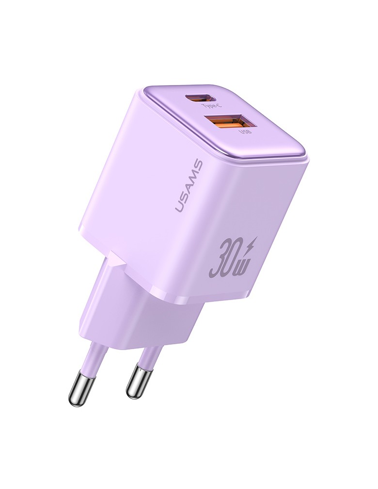 USAMS φορτιστής τοίχου US-CC189, USB & USB-C, 30W PD, μωβ