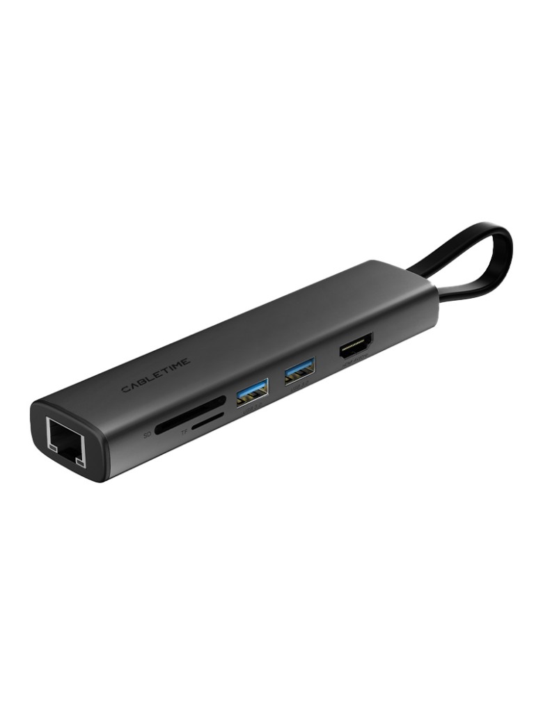 CABLETIME docking station CT-HUBP7-AG, 7 θυρών, USB-C, 100W, 4K, μαύρο