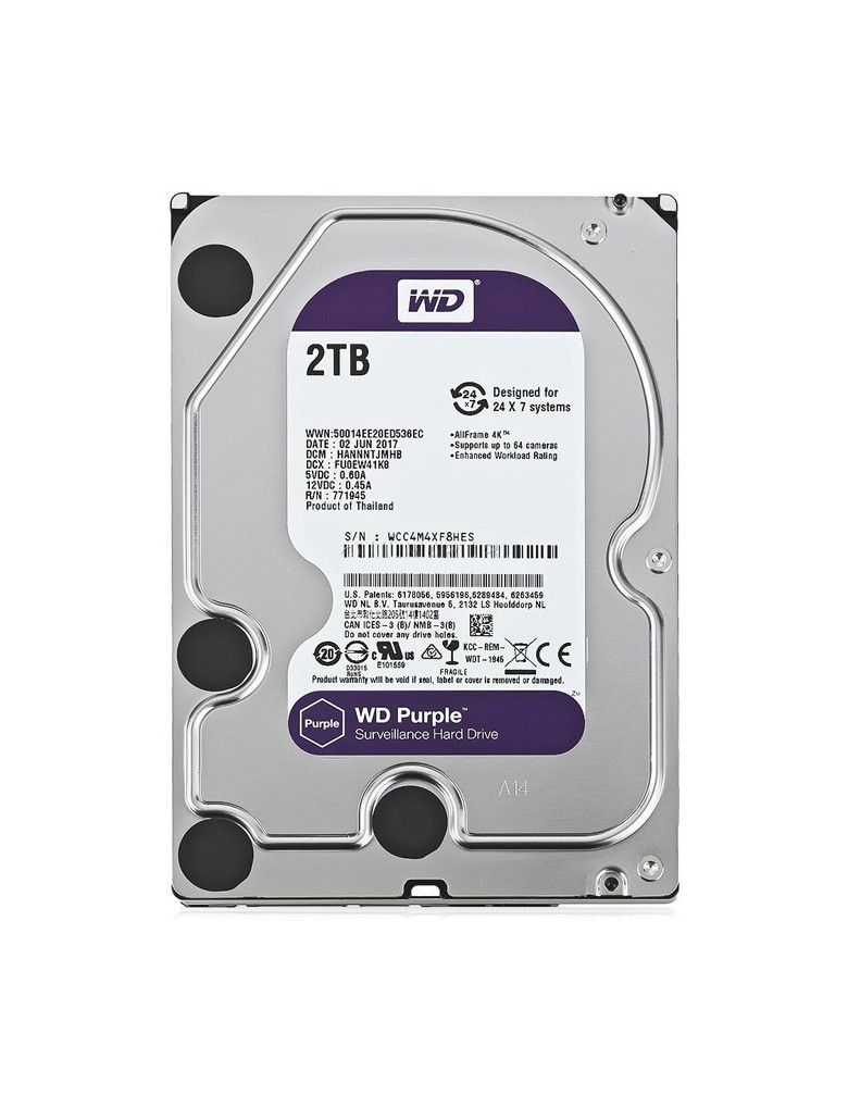 WD σκληρός δίσκος 3.5" Purple Surveillance 2TB, 256MB, 5400RPM, SATA III