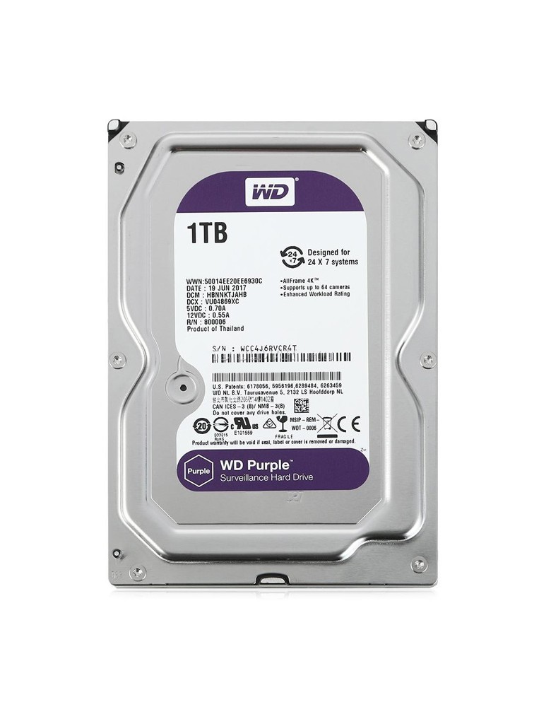 WD σκληρός δίσκος 3.5" Purple Surveillance 1TB, 256MB, 5400RPM, SATA III