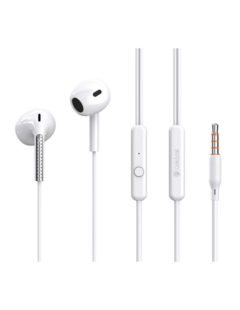 CELEBRAT earphones με μικρόφωνο G28, 3.5mm σύνδεση, Φ10mm, 1.2m, λευκά