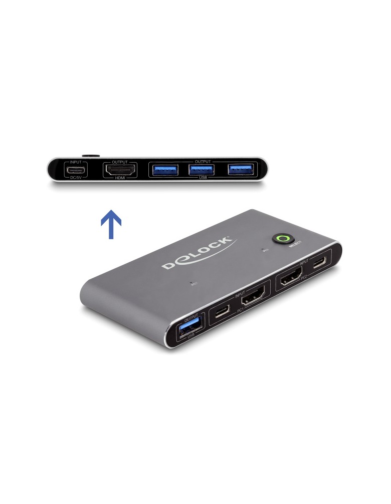 DELOCK HDMI KVM switch 18647 με 4x θύρες USB 5Gbps, 8K/30Hz, γκρι