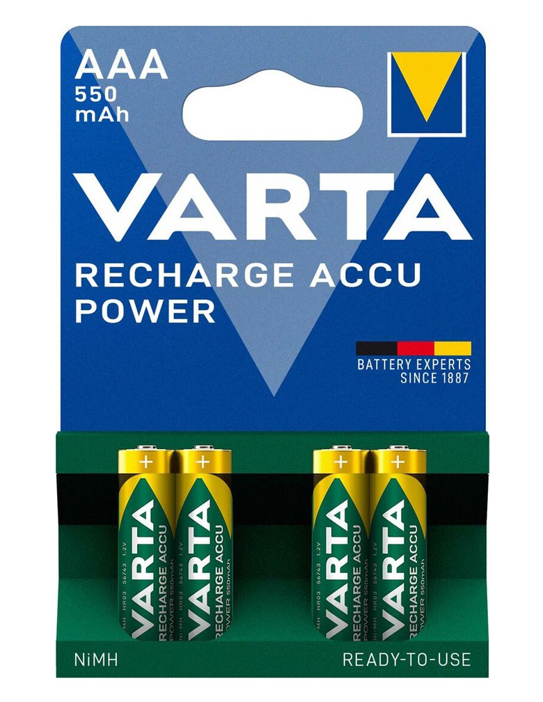 VARTA επαναφορτιζόμενες μπαταρίες λιθίου, AAA, 550mAh, 1.2V, 4τμχ