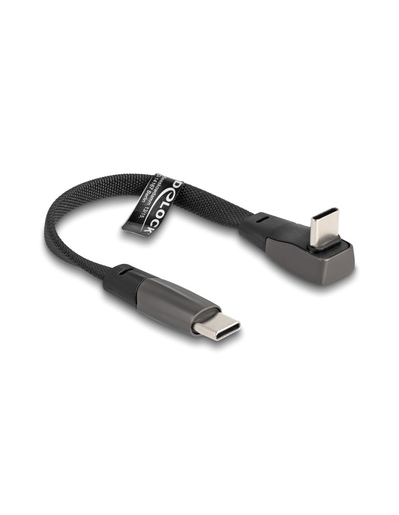 DELOCK καλώδιο USB-C 80750, 60W, flat, γωνιακό, 480 Mbps, 14cm, μαύρο