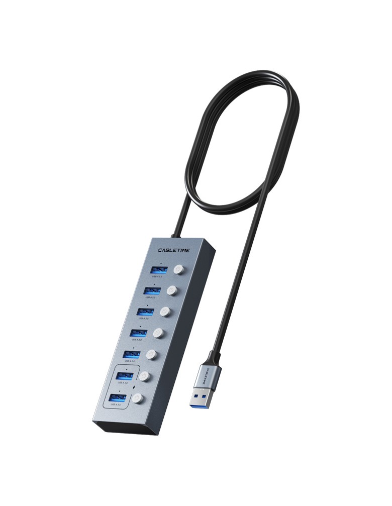 CABLETIME USB hub CT-HUBU7-AG, 7x θυρών, 5Gbps, USB σύνδεση, 1m, γκρι