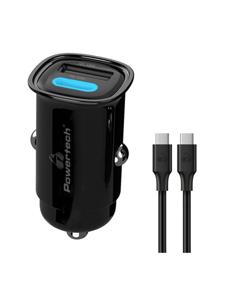 POWERTECH φορτιστής αυτοκινήτου PT-1229, καλώδιο, USB/USB-C, 30W, μαύρος