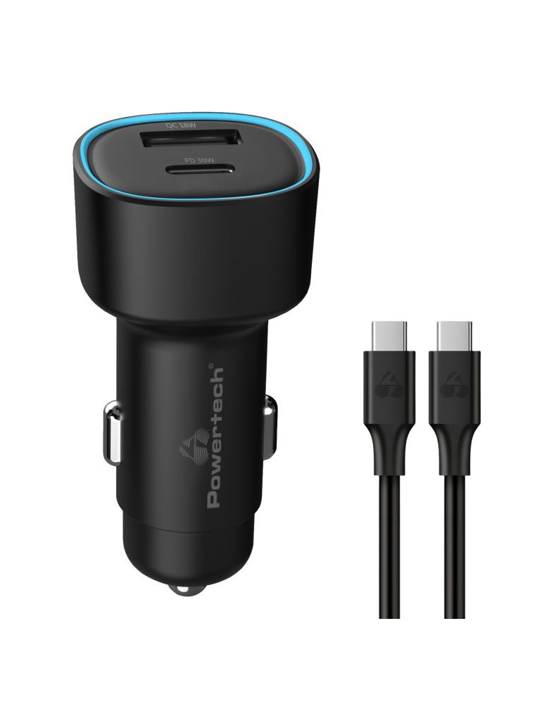 POWERTECH φορτιστής αυτοκινήτου PT-1230, καλώδιο, USB/USB-C, 48W, μαύρος