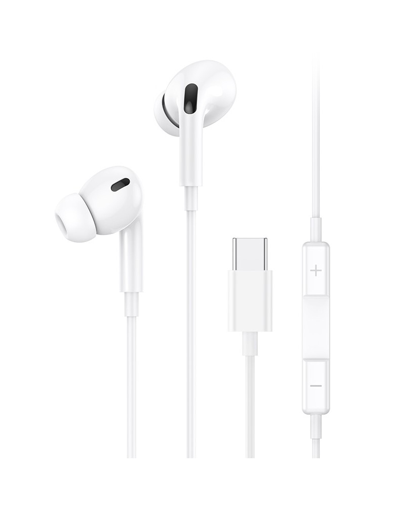 USAMS earphones με μικρόφωνο EP-41, USB Type-C, 10mm, 1.2m, λευκά