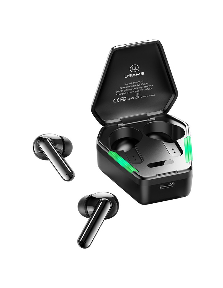 USAMS gaming earphones US-JY01 με θήκη φόρτισης, True Wireless, μαύρα