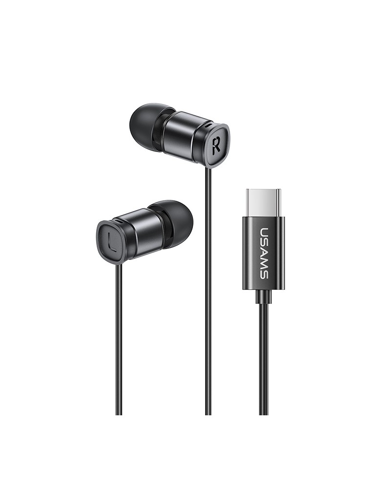 USAMS earphones με μικρόφωνο US-SJ576, USB-C σύνδεση, Φ6mm, 1.2m, μαύρα