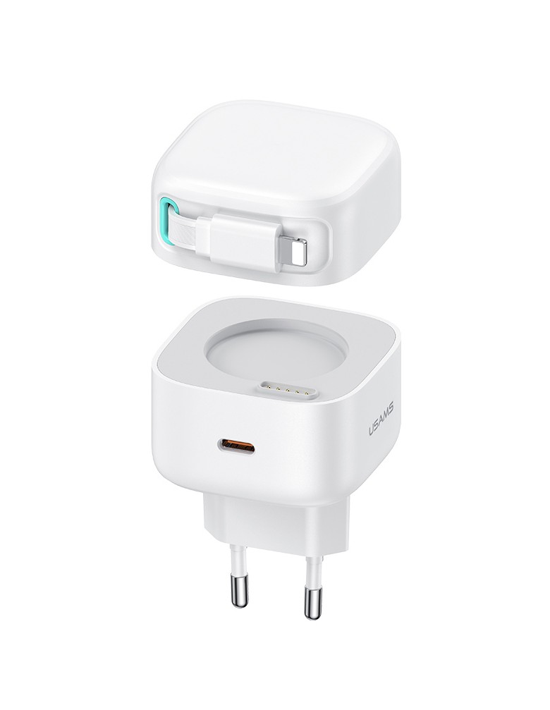 USAMS φορτιστής τοίχου US-CC209 καλώδιο Lightning, USB-C 35W GaN, λευκός