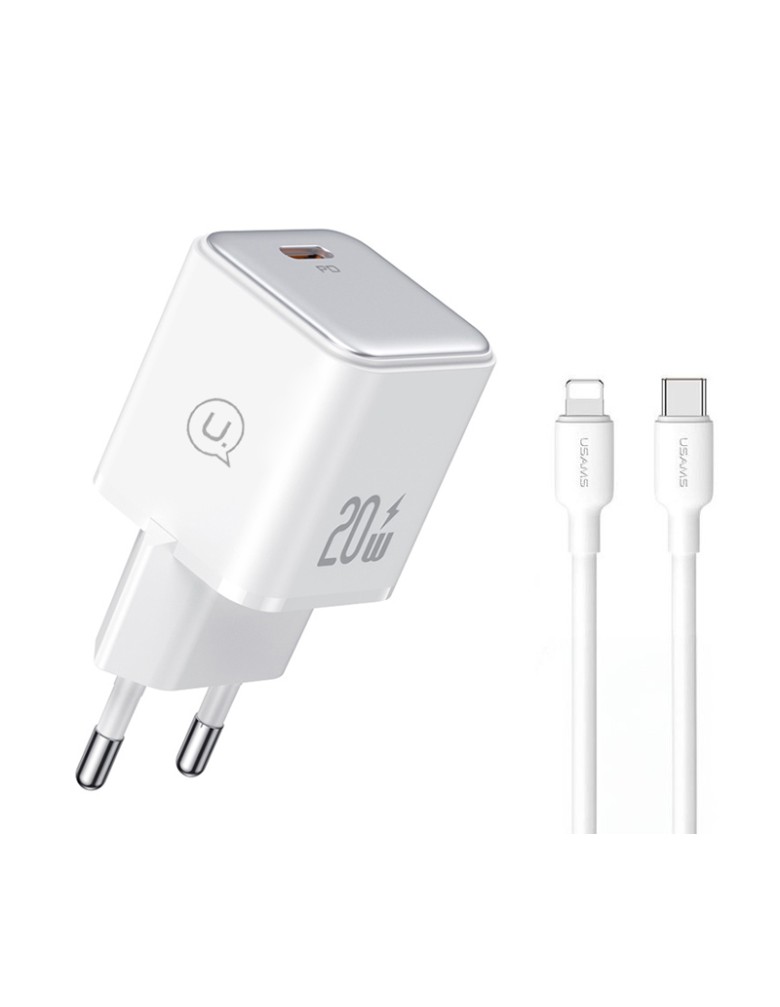 USAMS φορτιστής τοίχου US-YX με καλώδιο Lightning, USB-C 20W, λευκός