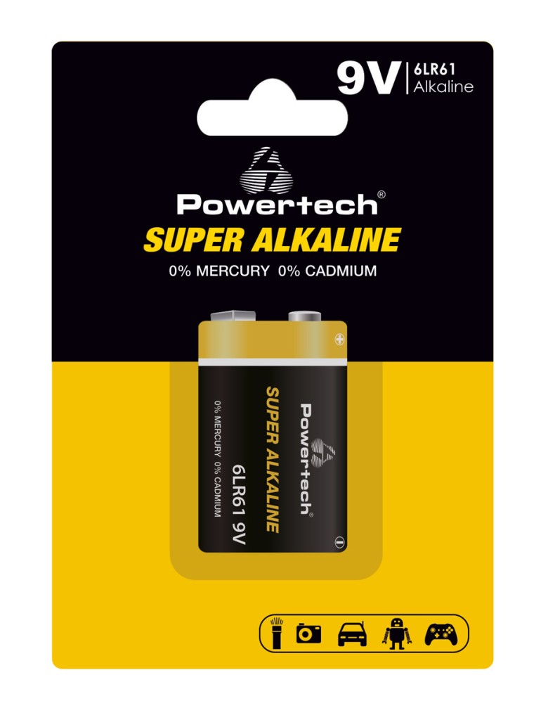 POWERTECH αλκαλική μπαταρία Super Alkaline PT-1215, 9V, 1τμχ