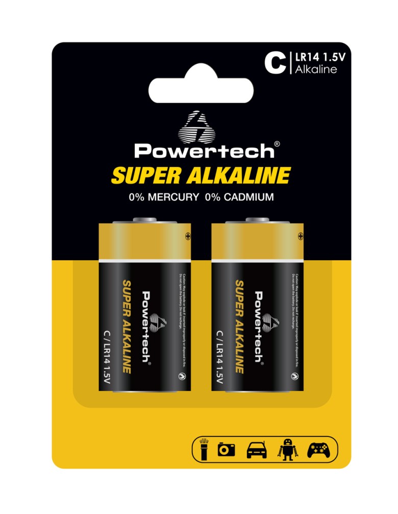 POWERTECH αλκαλικές μπαταρίες Super Alkaline PT-1216, LR14, 1.5V, 2τμχ