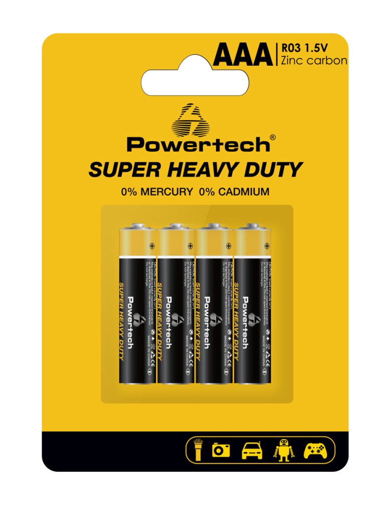 POWERTECH μπαταρίες Zinc Carbon Super Heavy Duty PT-1218, AAA 1.5V, 4τμχ