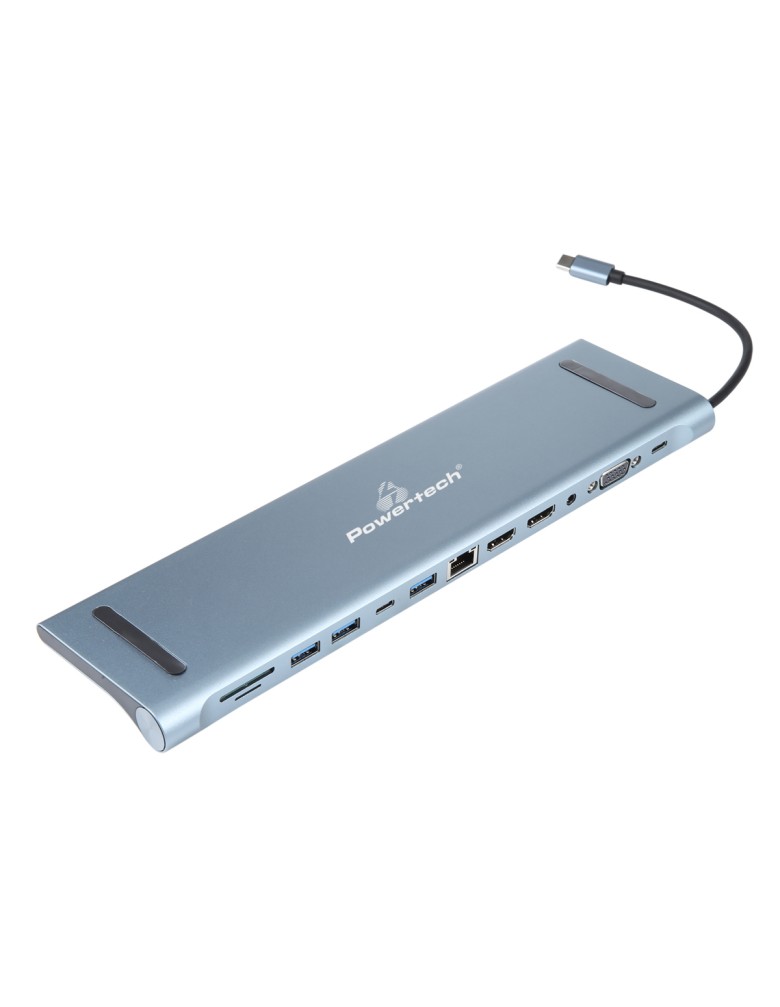 POWERTECH docking station BYL-2003U2, 12 θυρών, βάση laptop, USB-C, γκρι