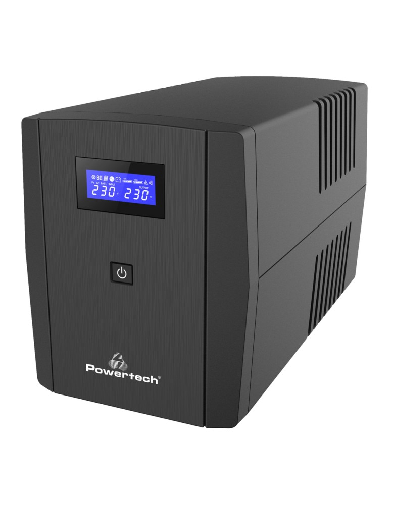 POWERTECH UPS Line Interactive PT-1297 με οθόνη, 1500VA, 900W, 4x Schuko, 2x RJ45/RJ11, USB Type B