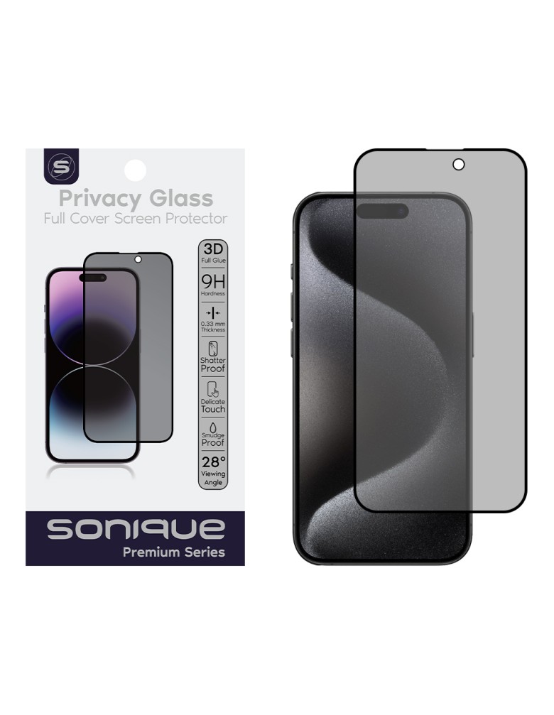 Privacy Glass Sonique Premium Series HD Full Cover 9H Apple iPhone 15 Pro Μαύρο