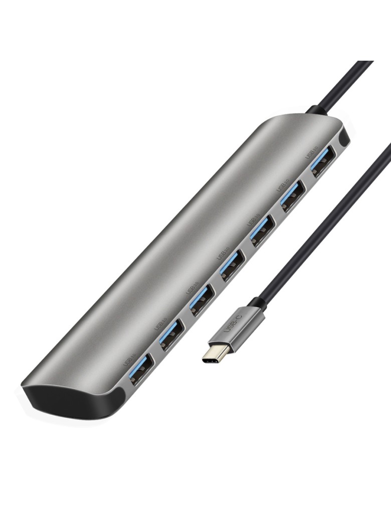 CABLETIME USB-C hub C160, 7x USB, 5Gbps, 0.15m, ασημί