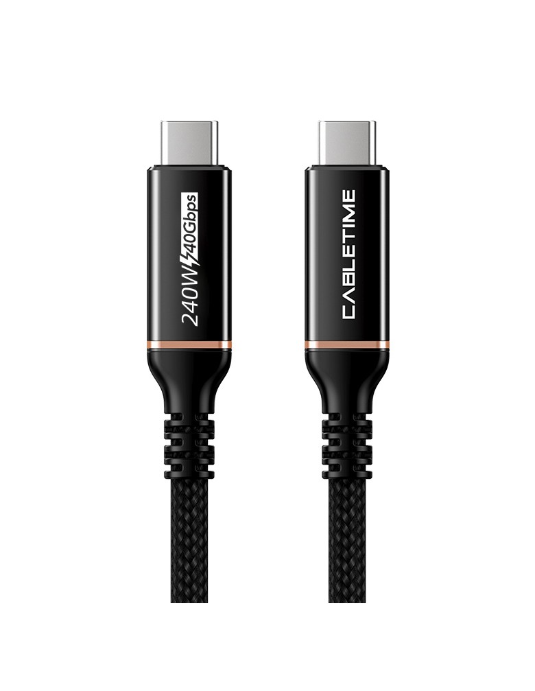 CABLETIME καλώδιο USB-C σε USB-C CT-USB4, 240W, 40Gbps, 8K/60Hz, USB4, 1m, μαύρο