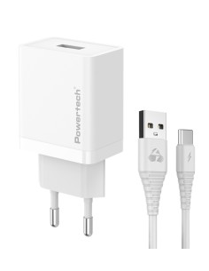 POWERTECH φορτιστής τοίχου PT-1322 με καλώδιο USB-C, USB,...