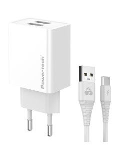 POWERTECH φορτιστής τοίχου PT-1324 με καλώδιο USB-C, 2x...