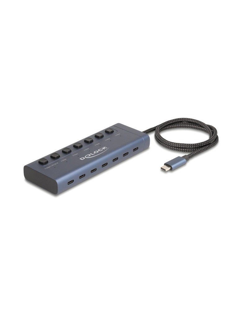 DELOCK USB-C hub 63410 με διακόπτες, 7x θυρών, 5Gbps, 20W, USB-C σύνδεση, μπλε