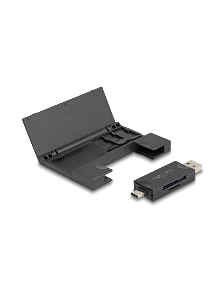 DELOCK card reader 91014 για SD & micro SD, με θήκη, USB/USB-C, 5Gbps, μαύρο