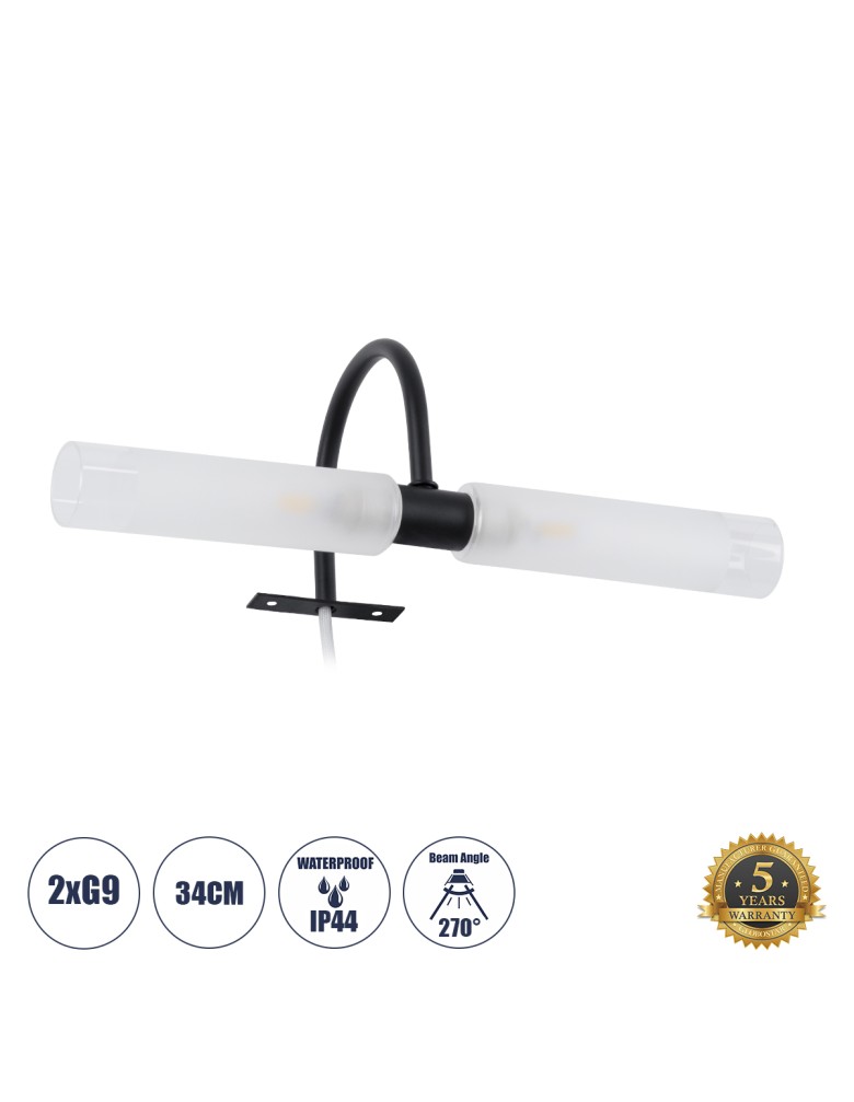 GloboStar® FLORA 60412 Μοντέρνο Φωτιστικό Τοίχου - Απλίκα Καθρέπτη Μπάνιου - Πίνακα 2 x G9 270° AC 220-240V IP44 Μ31 x Π13 x Υ12