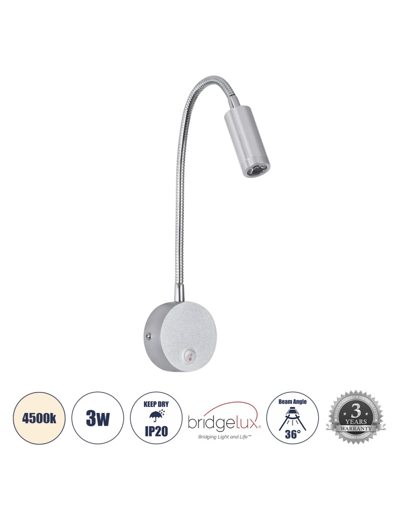 GloboStar® GOOSE 60879 Μοντέρνο Φωτιστικό Τοίχου - Απλίκα Ξενοδοχείου Bed Side LED 3W 300lm 36° AC 220-240V - Reading Light - Μ6