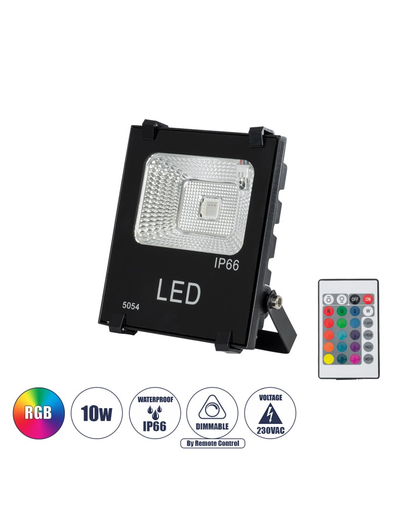 GloboStar® MULTICOLOR 75600 Επαγγελματικός Προβολέας LED 10W 650lm 120° AC 220-240V Αδιάβροχος IP66 με Ασύρματο Χειριστήριο IR -